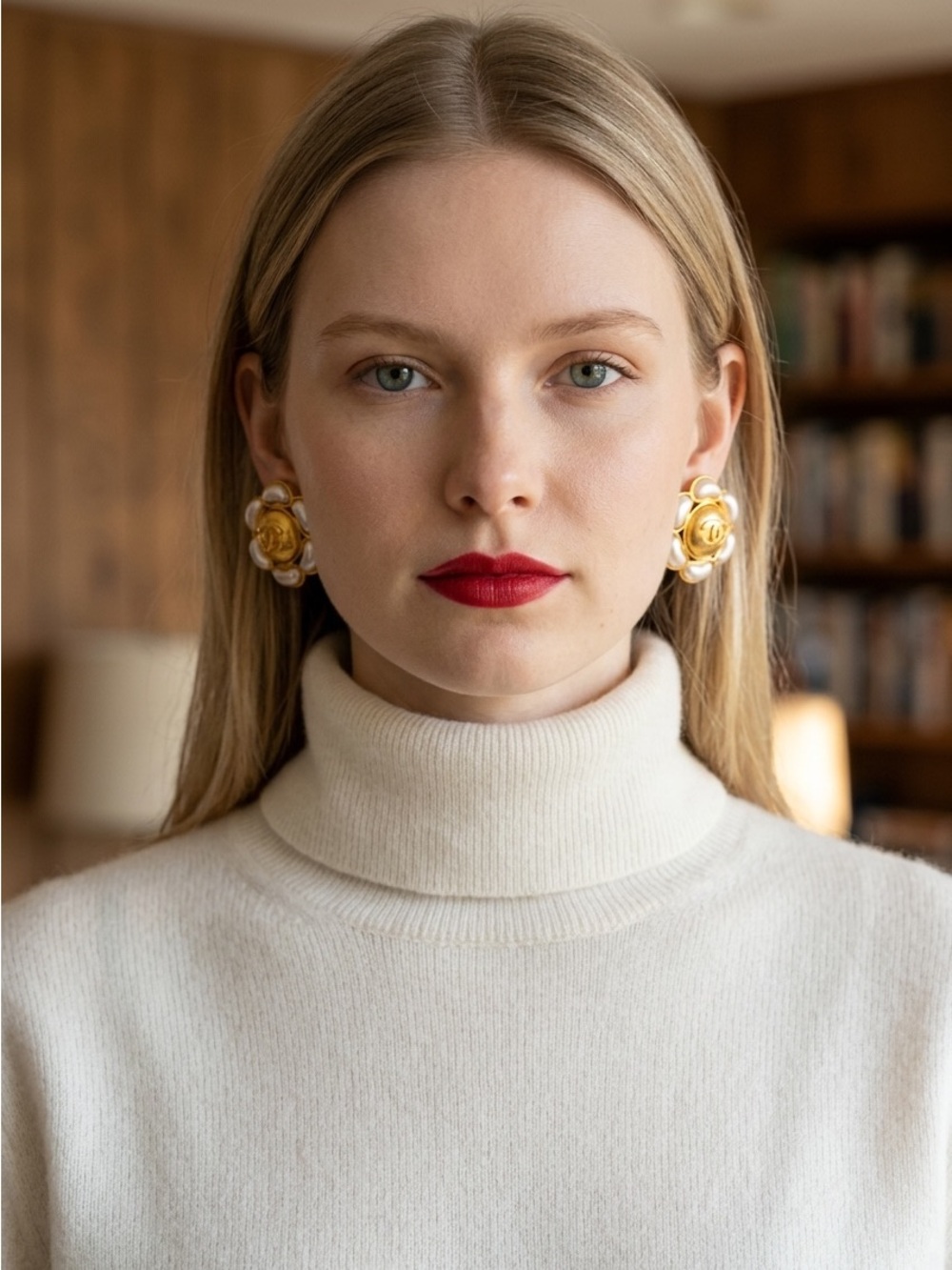 CHANEL Vintage Gold Plated and White Flower Pearl Cluster Clip-On Earrings